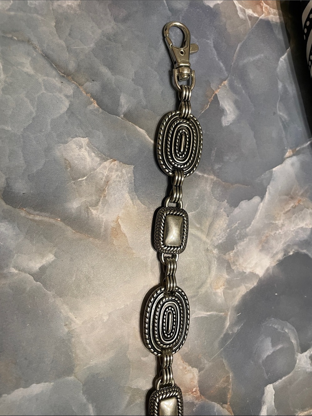 Inspired Silver-Tone Linked Belt 40” - Elegant Oval & Square Design